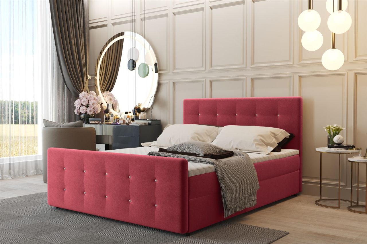 Boxspringbett Schlafzimmerbett CARLOS 160x220cm Stoff Soro Rot inkl.Bettkasten