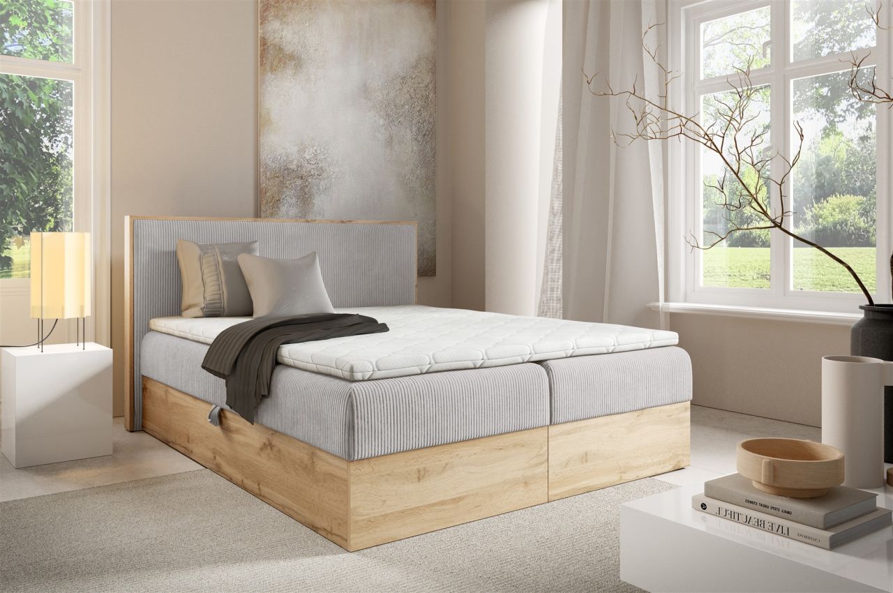 Boxspringbett Schlafzimmerbett ROLAND 120x220cm in Stoff Lincoln Hellgrau