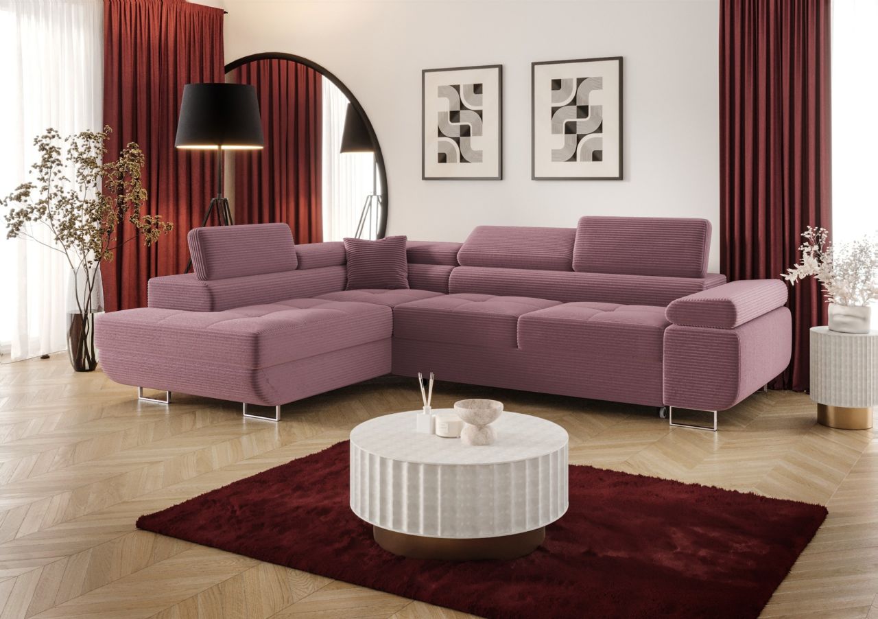 Ecksofa Schlafsofa Sofa MONARO Stoff Poso Lila Ottomane Links