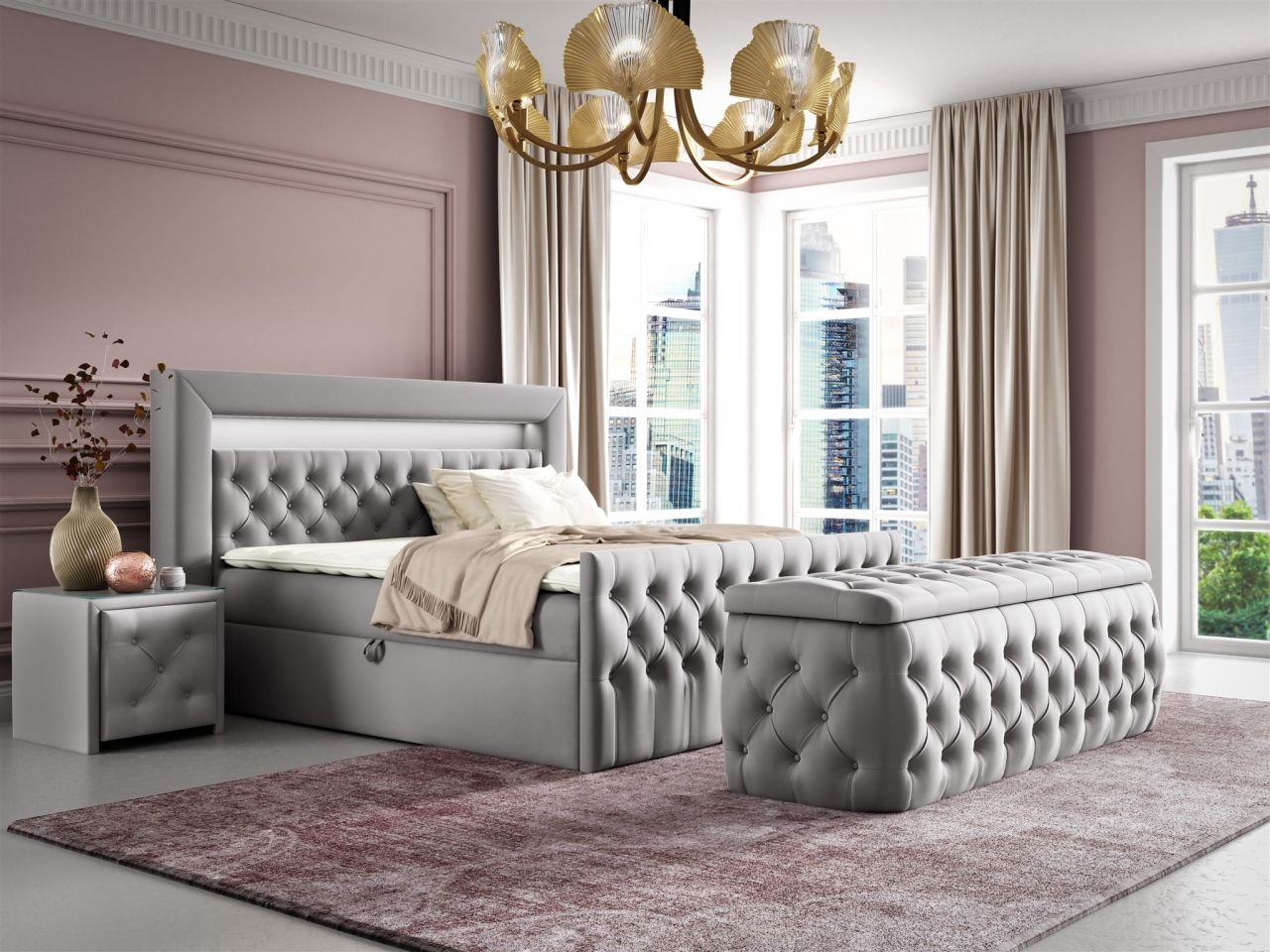 Boxspringbett Schlafzimmerbett ERNESTO Nr.4 120x200cm in Elisa Velvet Hellgrau