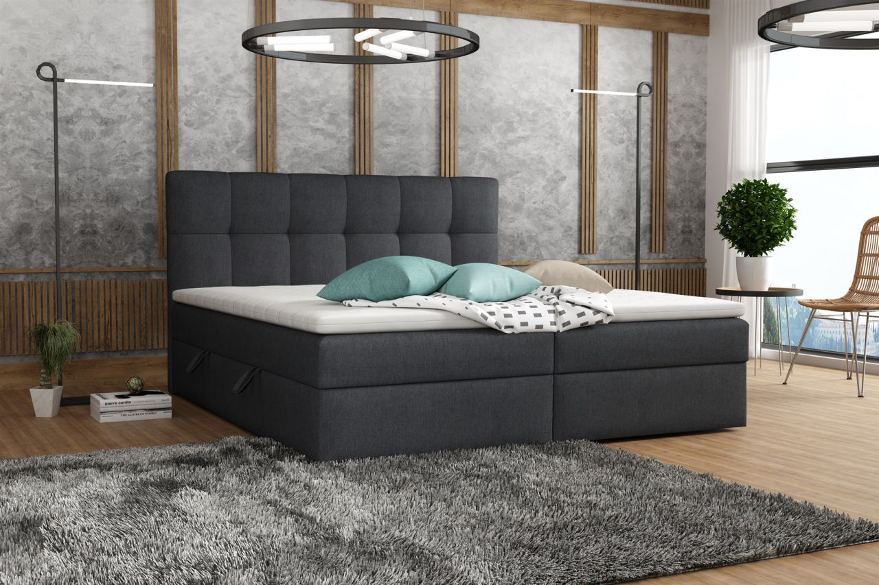 Boxspringbett Schlafzimmerbett ARTURO 200x200cm Stoff Soro Schwarz