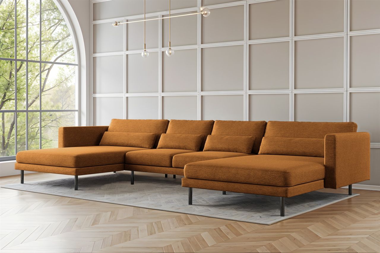 Wohnlandschaft U-Form Sofa AGADA in Stoff Verita Rostbraun
