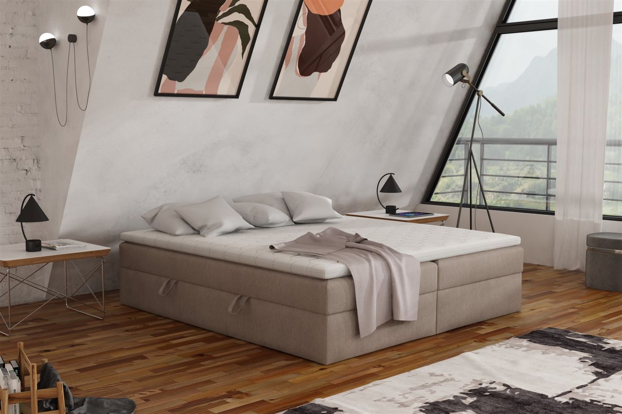 Boxspringbett Schlafzimmerbett ANTONY 140x200cm Stoff Cappuccino inkl. Bettka...