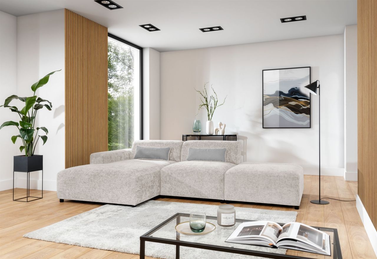 Ecksofa ersofa ROMY in Stoff Enjoy Me Creme Ottomane Links