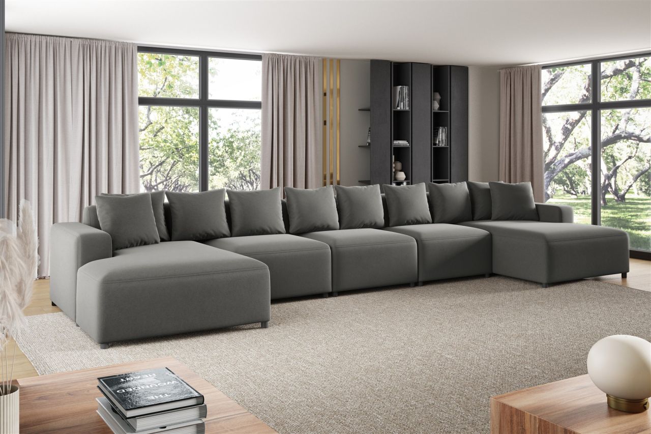 Wohnlandschaft Sofa U-Form ersofa MEGAN XL in Stoff Salvador Grau