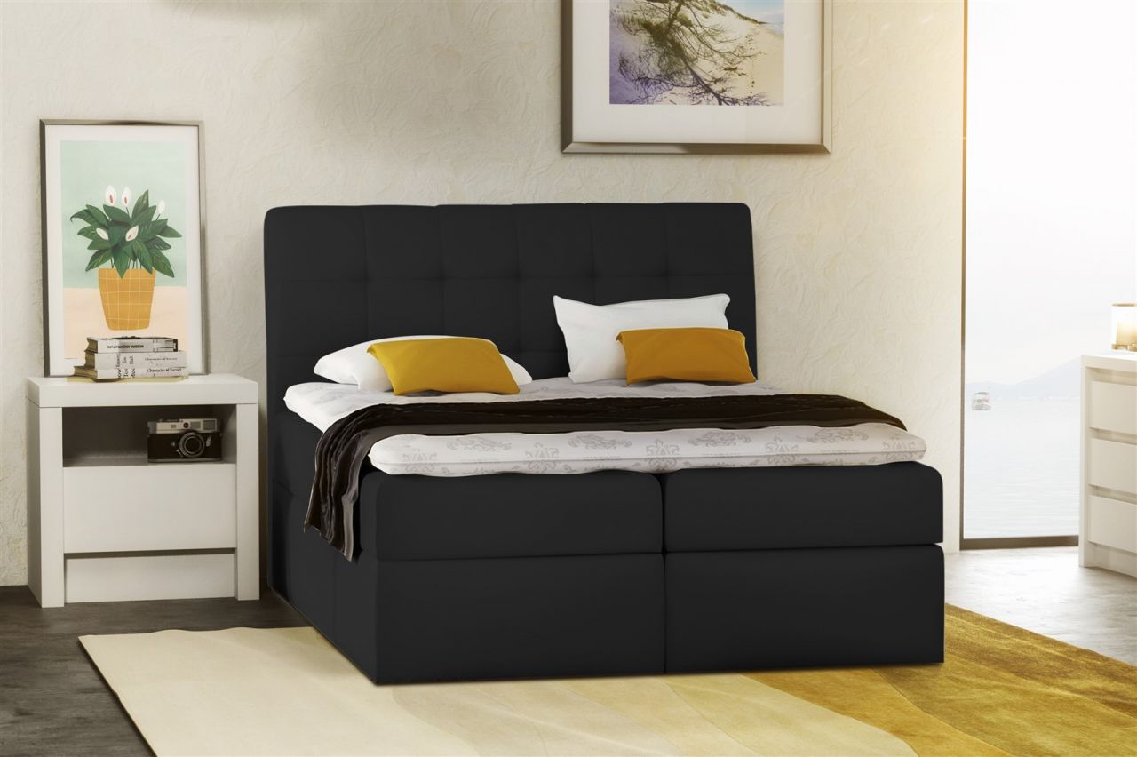 Boxspringbett Schlafzimmerbett TURIN Kunstleder Schwarz 200x200 cm