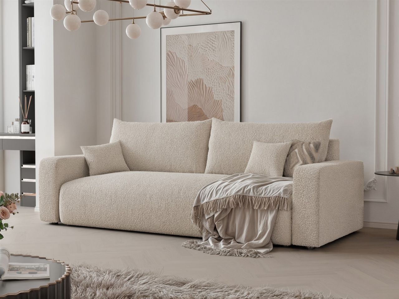 Fun Möbel Beige Sofa 3-Sitzer Mit Schlaffunktion Luna In Stoff Centaur