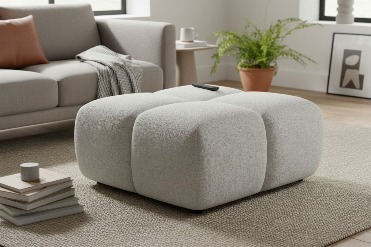 Polsterhocker Sitzhocker Hocker VEGA in Stoff Egon Weiß