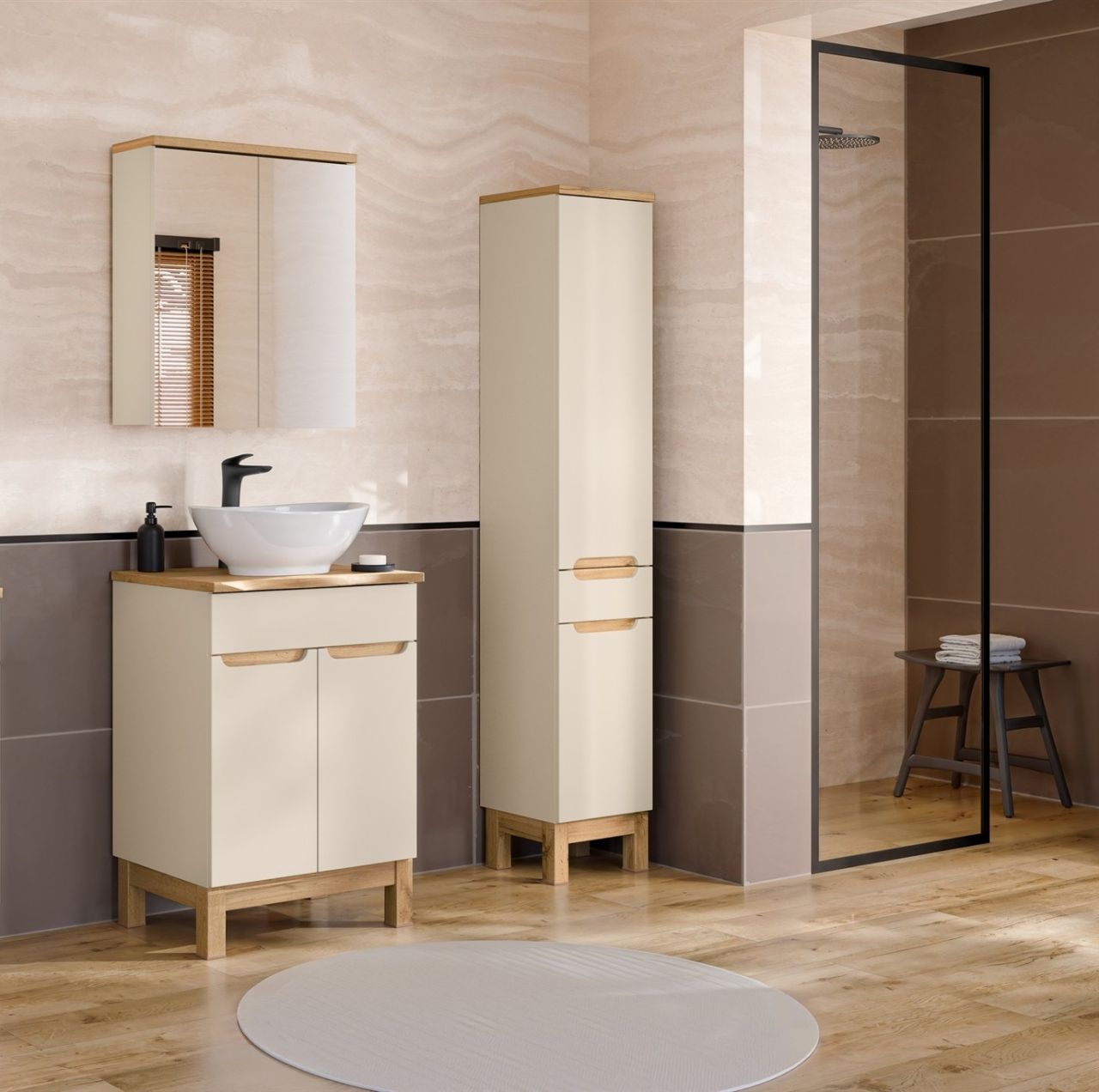 Badmöbel Set 4-tlg Badezimmerset DEVI Cashmere Schrank 60cm inkl. Waschtisch ...