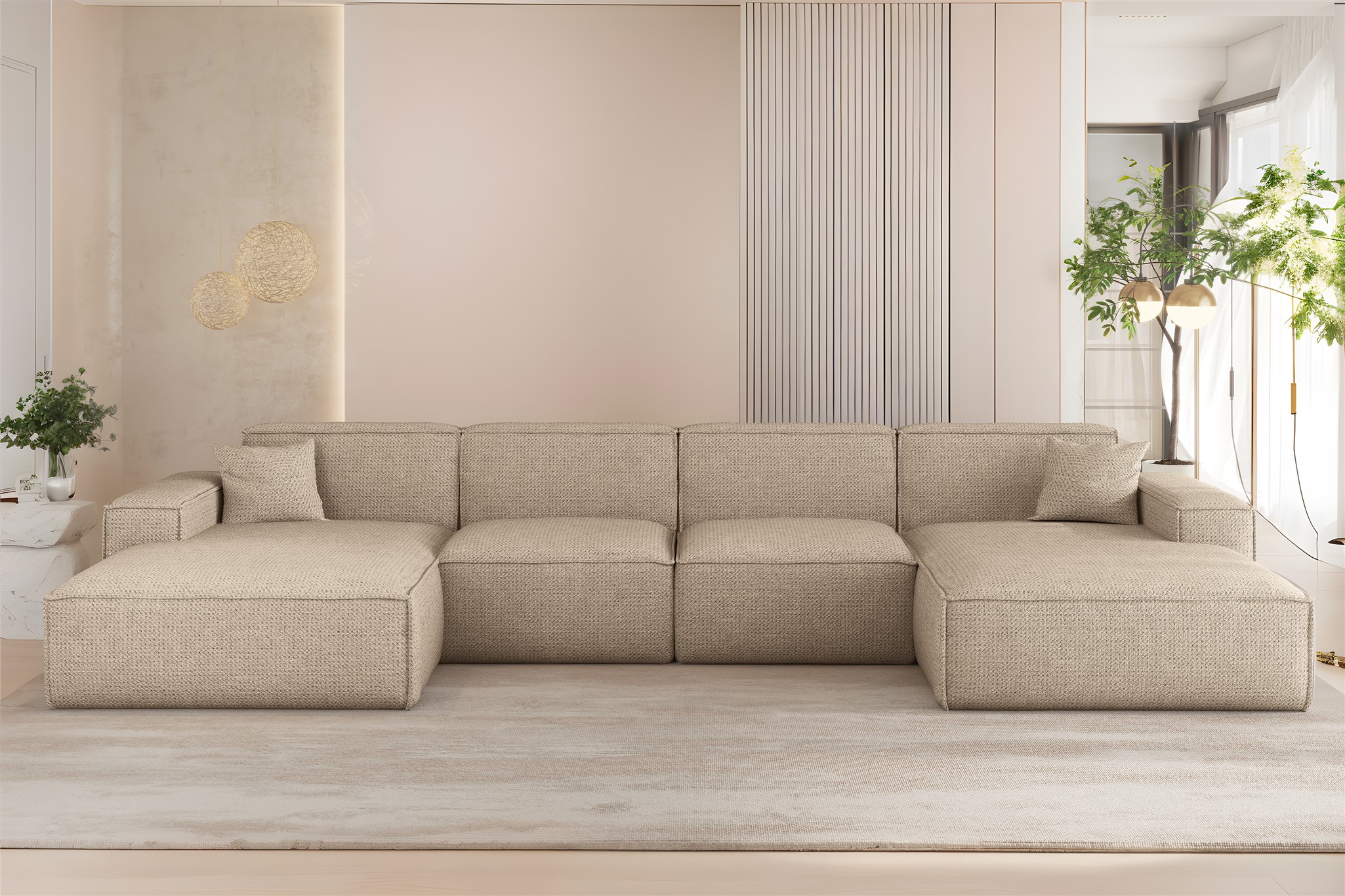 Wohnlandschaft Sofa U-Form CELES PREMIUM in Stoff Artico Beige | Wohnlandschaften ohne Schlaffunktion | Polstermöbel