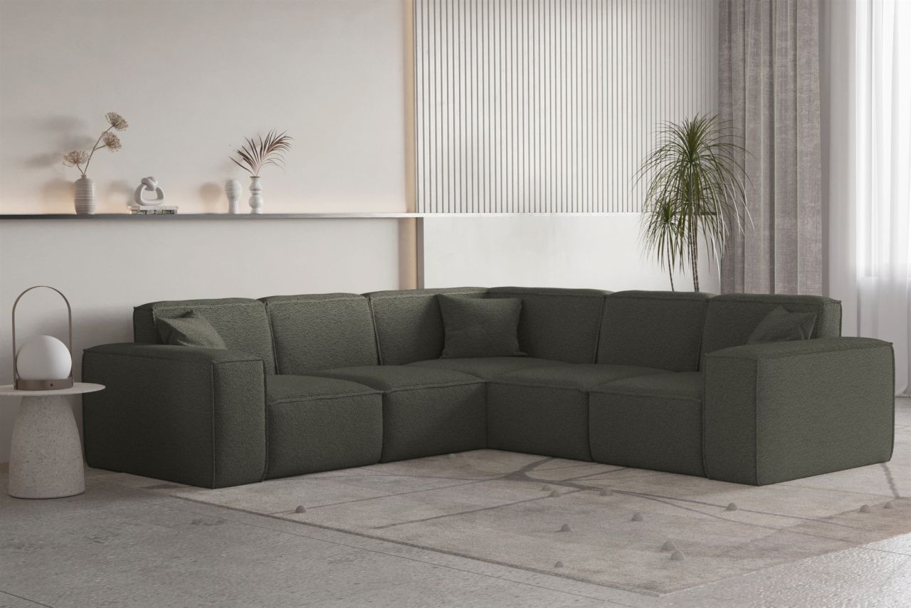 Ecksofa ersofa CELES PREMIUM Stoff Ascot Bukla Moosgrün Seite Universal