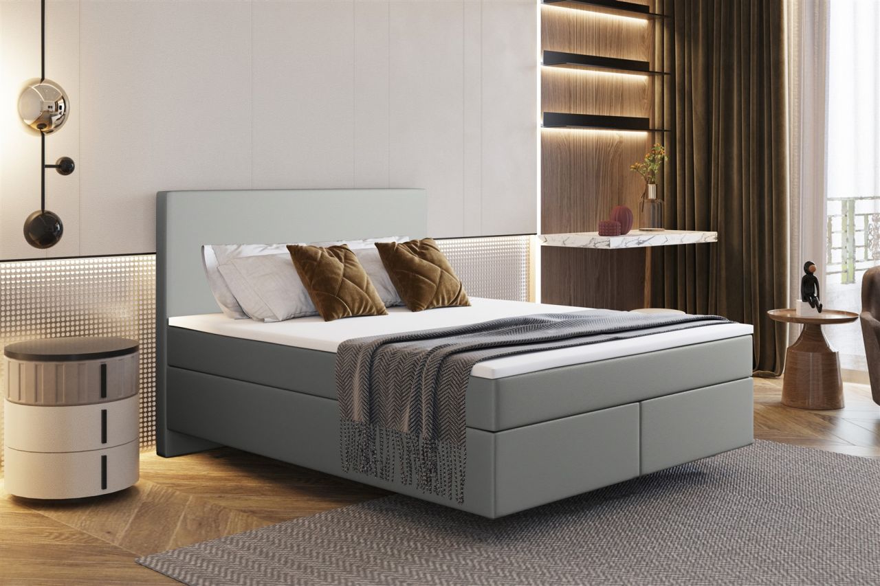Boxspringbett Schlafzimmerbett ROCIO Nr.5 Delux 140x200cm in Kunstleder Grau