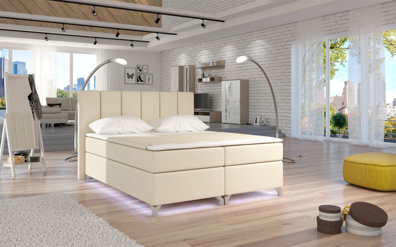 OUTLET Boxspringbett Schlafzimmerbett PARMA Kunstleder Beige 160x200cm