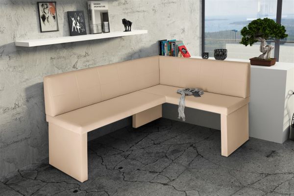Eckbank Bank Küchenbank 196 x 142 cm -ROBIN XL L -Kunstleder Creme