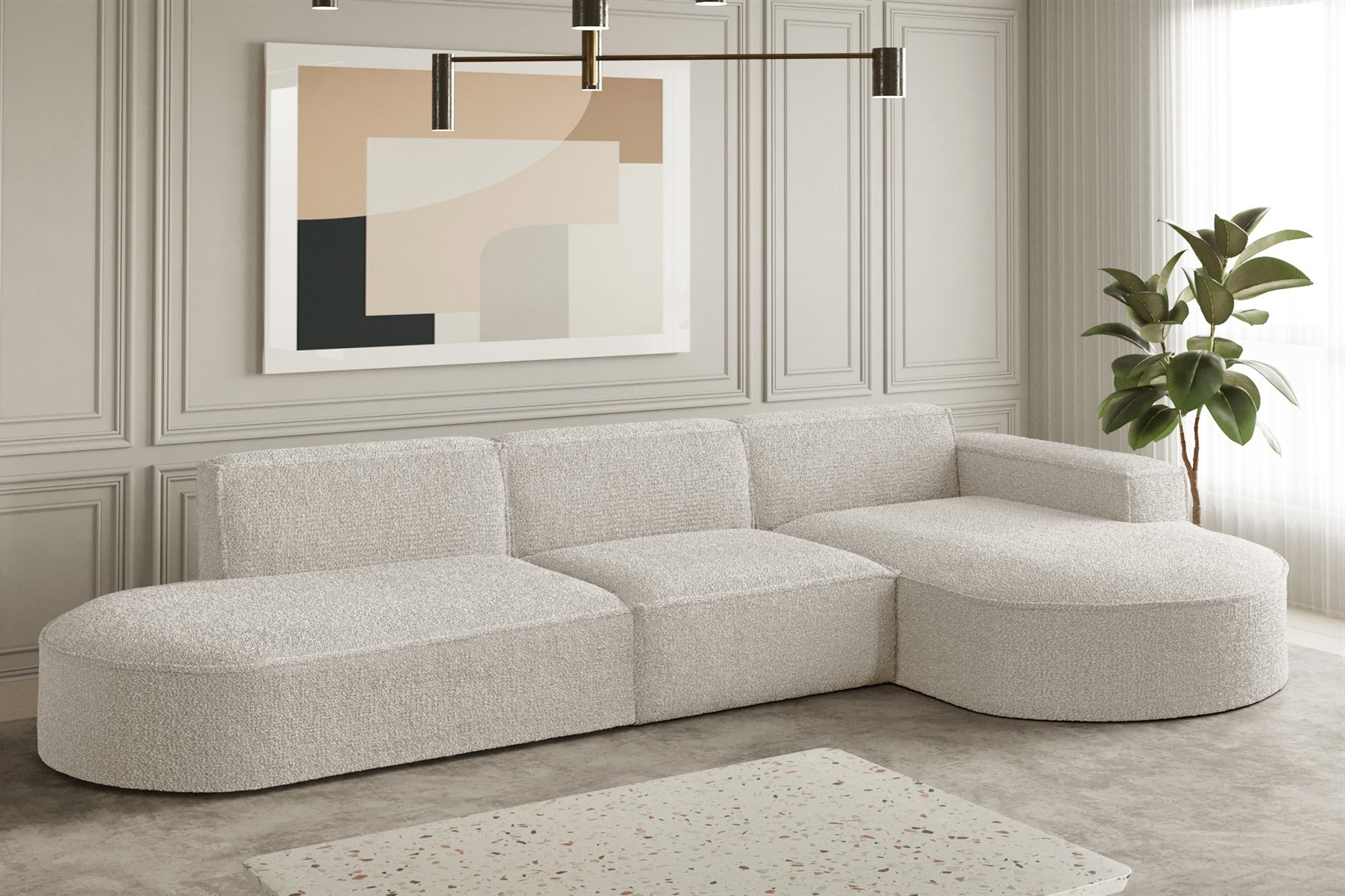 Ecksofa Designersofa PALMA in Stoff Ascot Beige Ottomane Rechts | Ottomane: Rechts | Ecksofas ohne Schlaffunktion | Polstermöbel