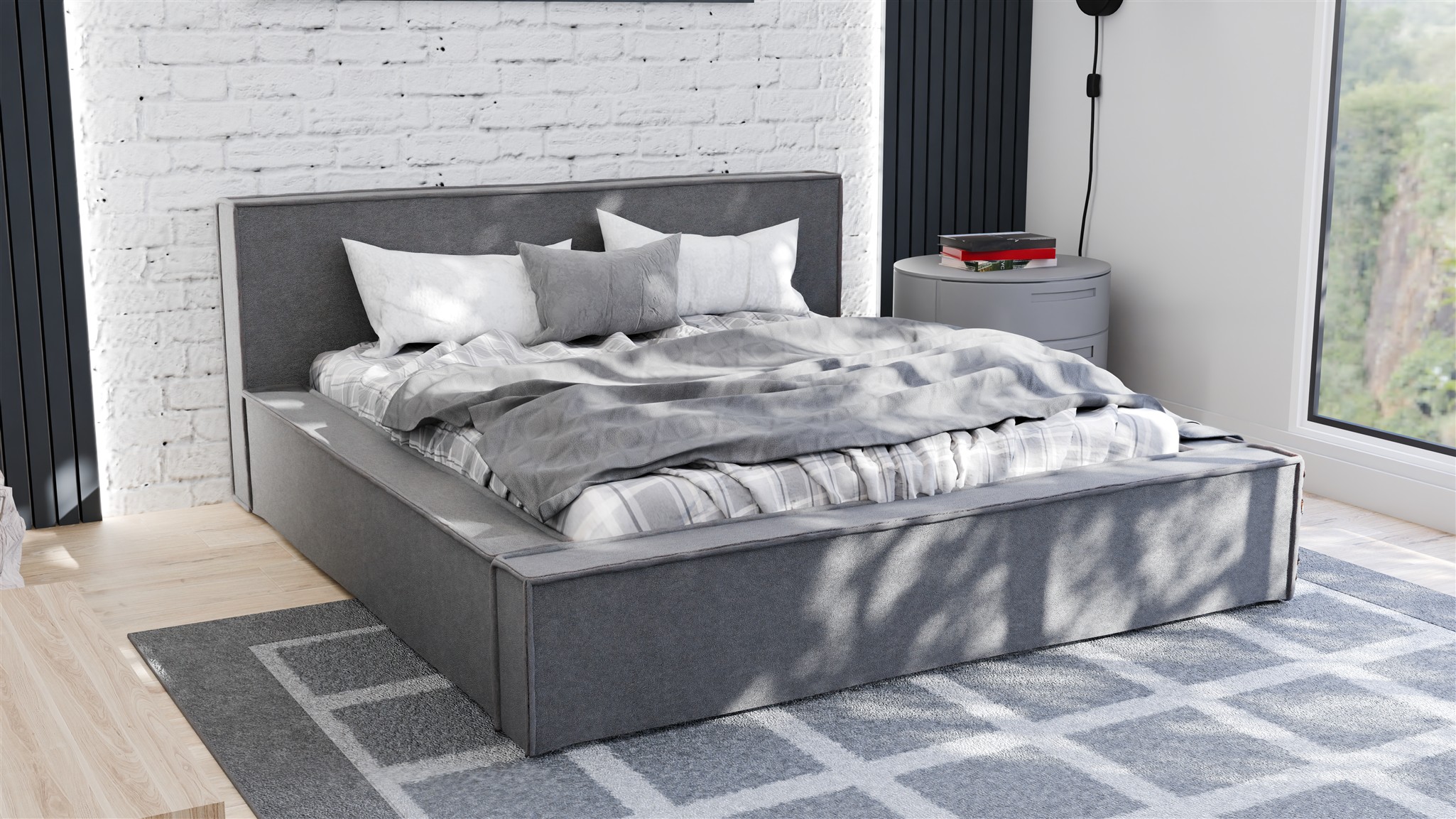 Polsterbett Doppelbett Bett ALDANA 180x200cm in Stoff Freya Grafit ...