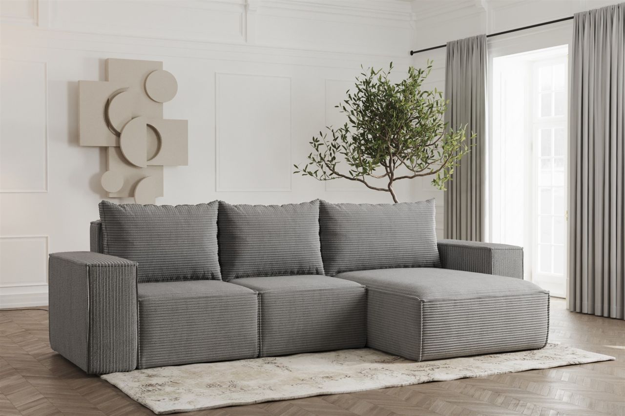 Ecksofa ersofa ESTELLE in Stoff Poso Grau Ottomane Rechts