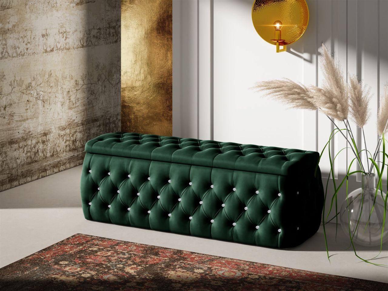 Polsterhocker mit Stauraum Betthocker SEVRA 160x50x45 cm Elisa Velvet Bordeau...