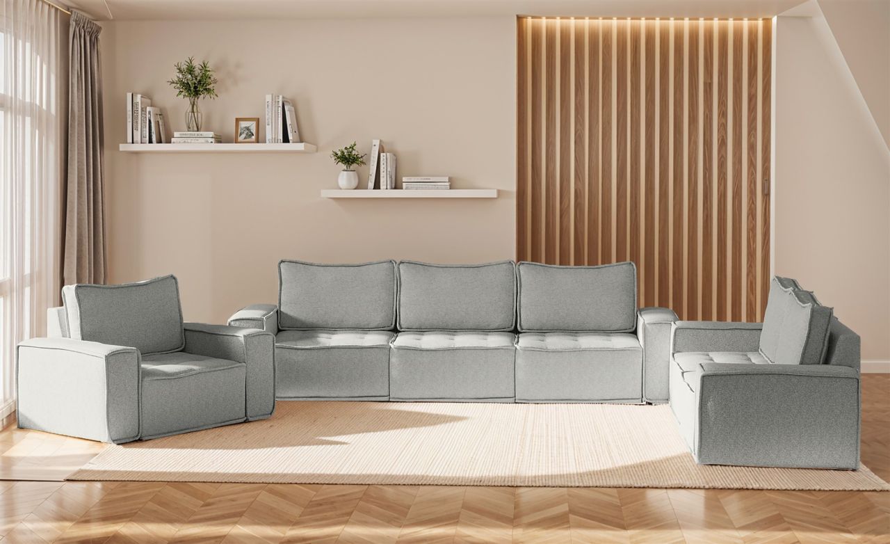 Sofaset Modulsofa-Set 6-teilig SANDE 3-2-1 Stoff Alpine Hellgrau