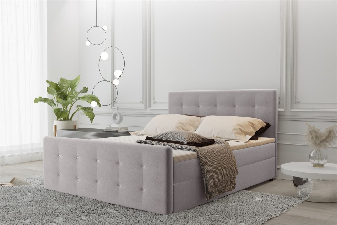 Boxspringbett Schlafzimmerbett MAURO 120x200cm Stoff Soro Hellgrau inkl.Bettk...