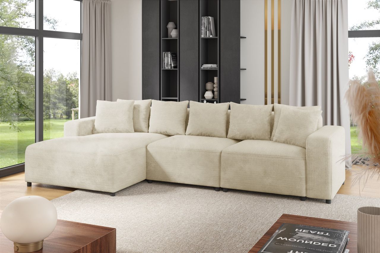 Ecksofa ersofa Sofa MEGAN in Stoff Poso Creme Ottomane Links