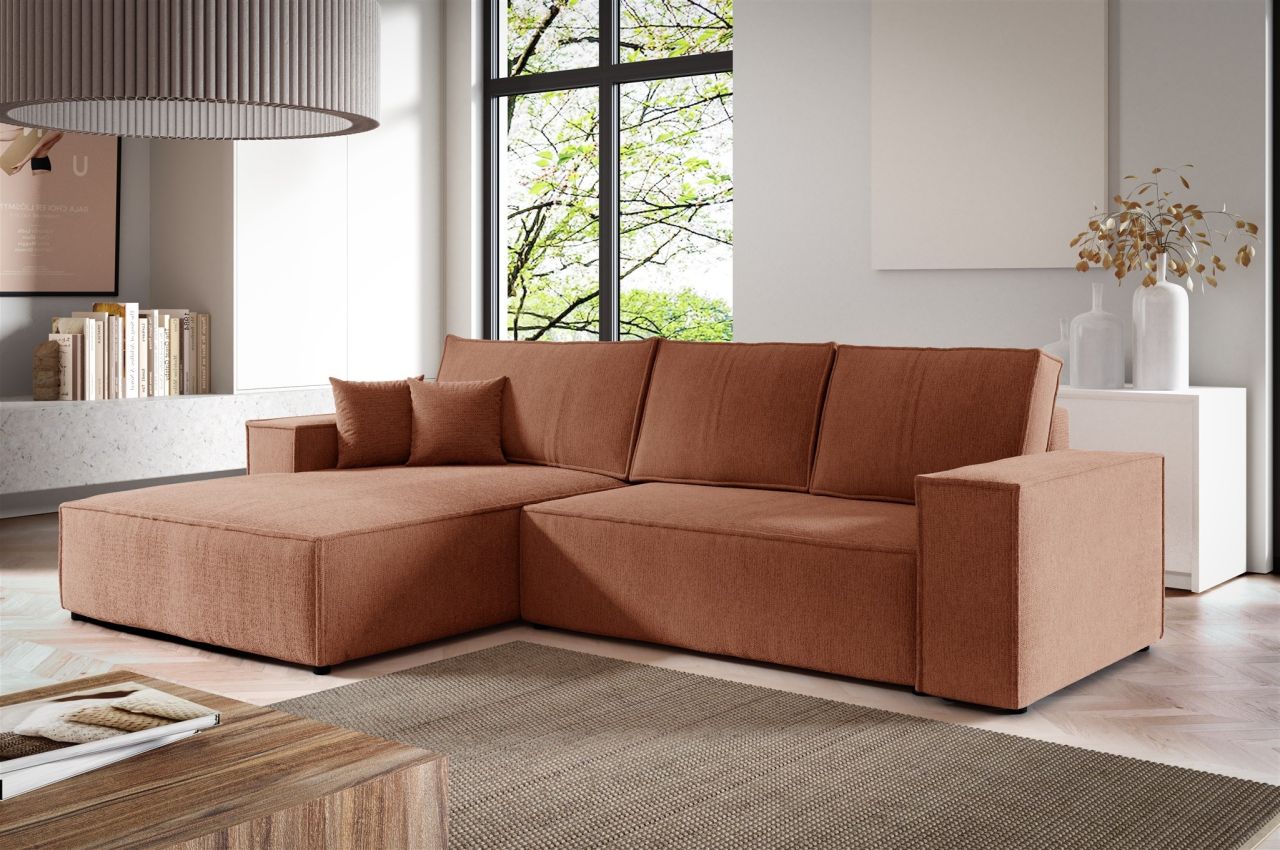 Ecksofa Schlafsofa LEVIO Stoff ARAGON Altrosa Ottomane Links