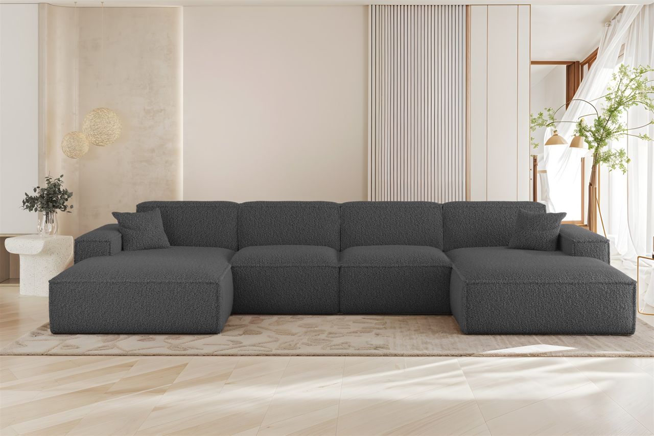 Wohnlandschaft Sofa U-Form CELES PREMIUM in Stoff Sven Dunkelgrau
