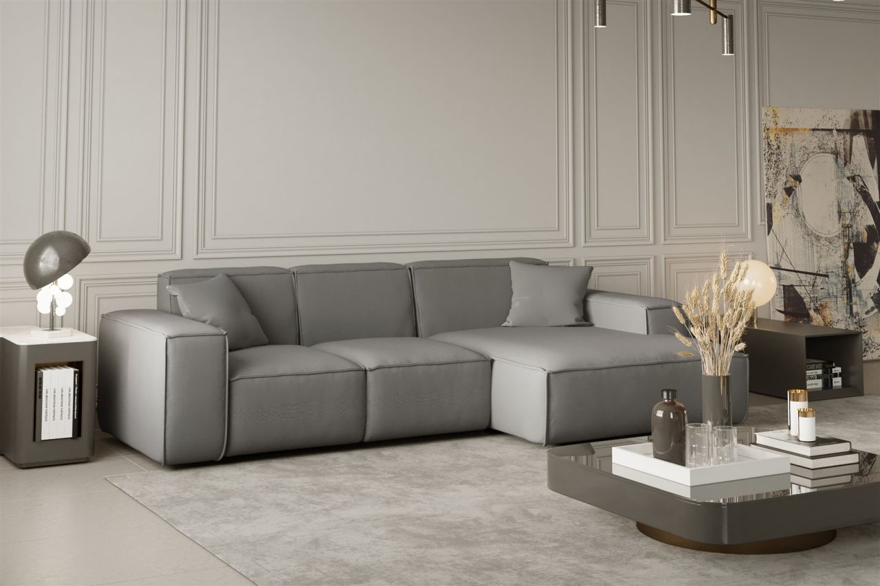 OUTLET Ecksofa ersofa CELES in Stoff Opera Velvet Silbergrau Ottomane R...