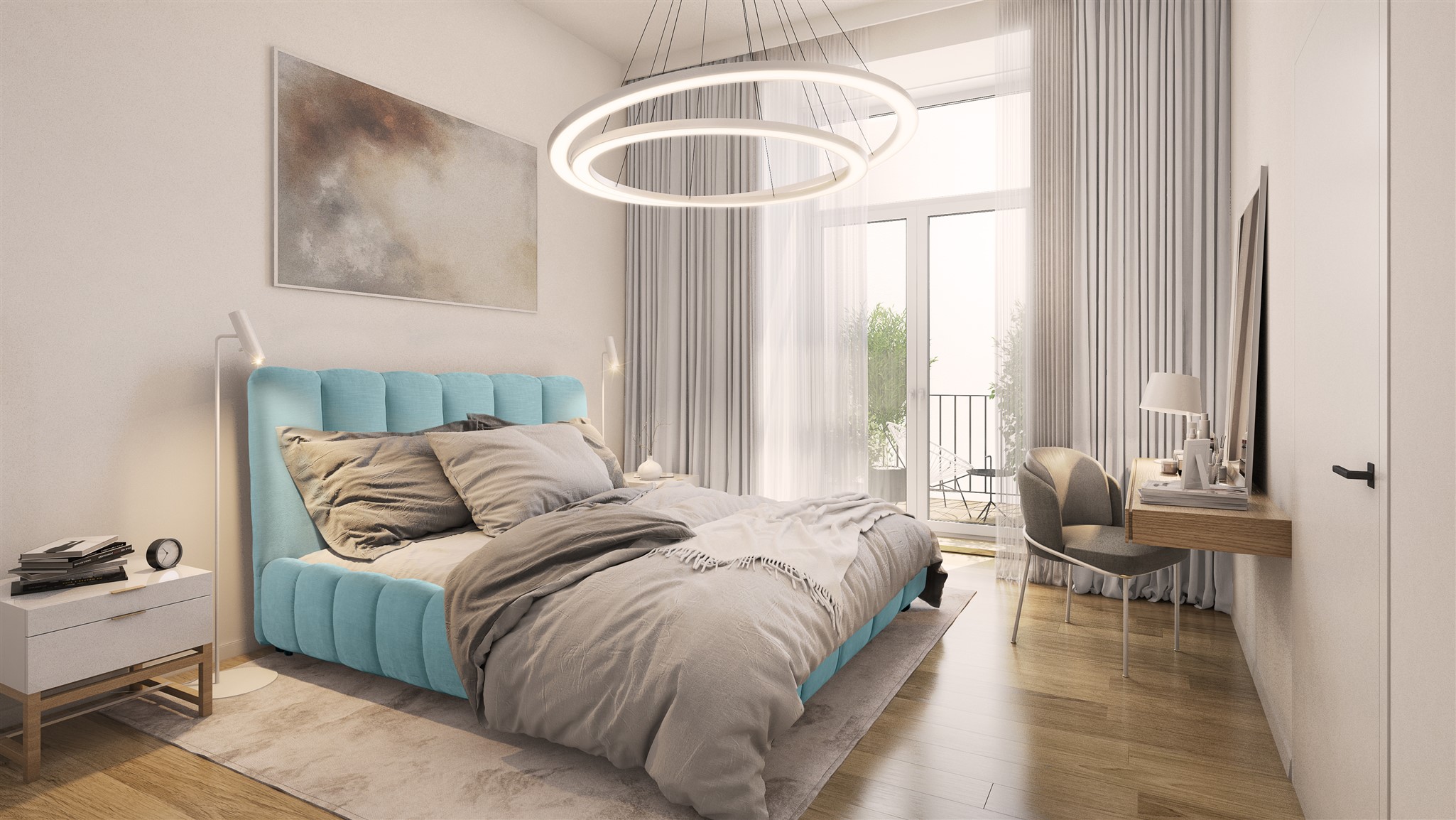 Polsterbett Doppelbett HEDA 180x200cm in Stoff Boston Sky | Breite: 180 ...