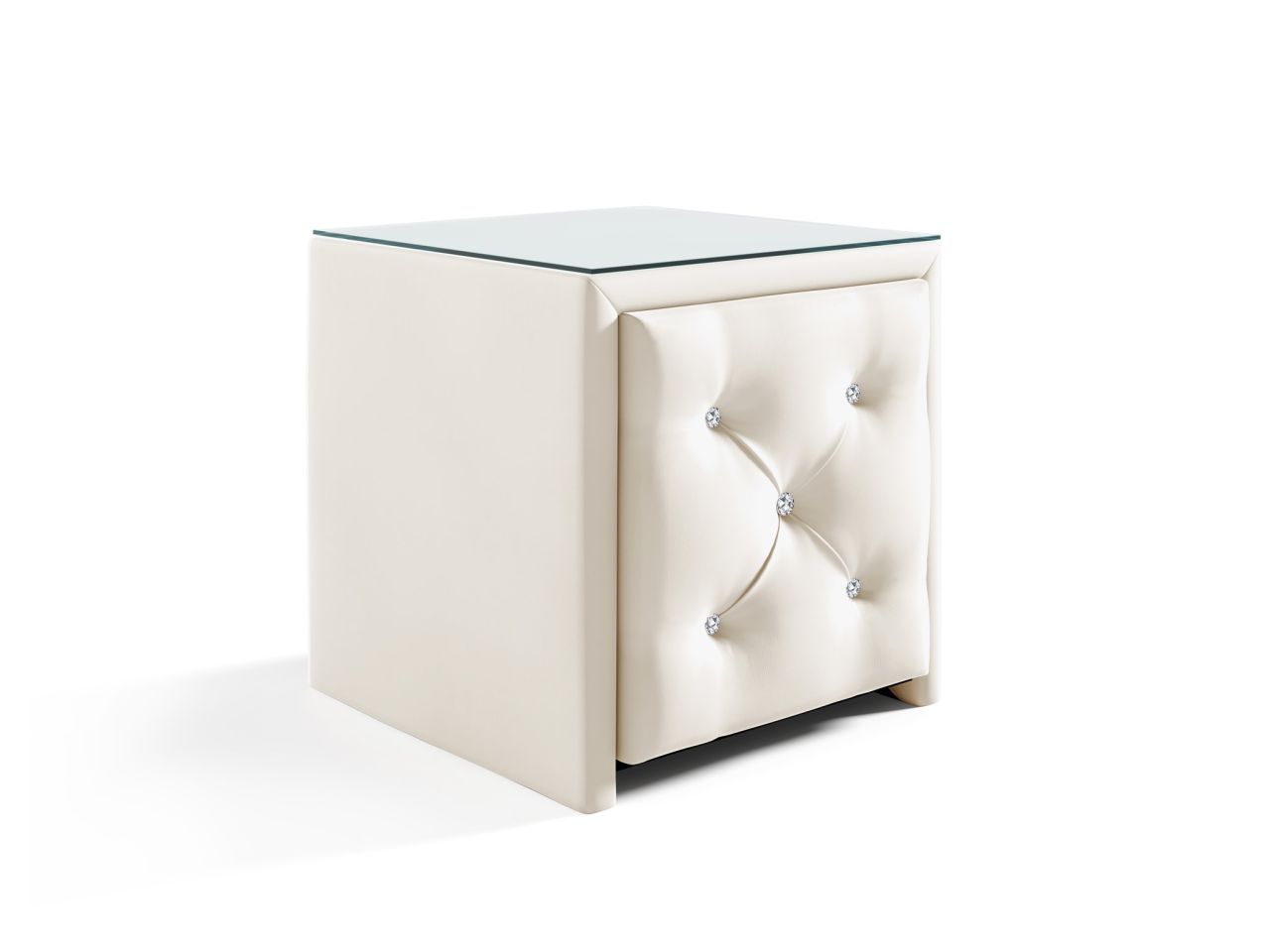 Nachttisch Nachtkonsole SEVRA 50x50cm in Stoff Elisa Velvet Cremeweiß