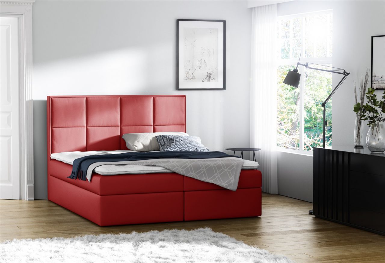 Boxspringbett Bett MEDIANO Kunstleder Rot 180x200cm inkl.Bettkasten