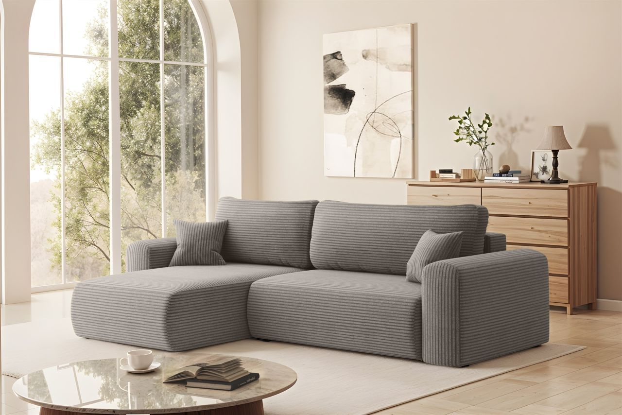 Ecksofa Schlafsofa FLORA Stoff Poso Grau Ottomane Links
