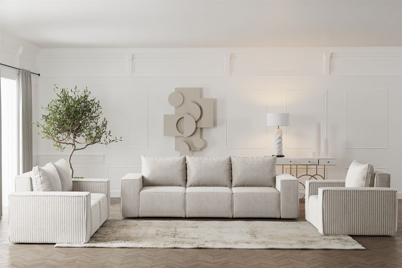 Sofaset ersofa ESTELLE 3-2-1 mit Schlaffunktion in Stoff Poso Creme