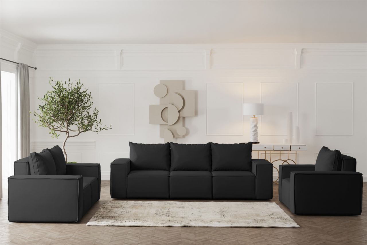 Sofaset ersofa ESTELLE 3-2-1 mit Schlaffunktion Stoff Opera Velvet Schwarz