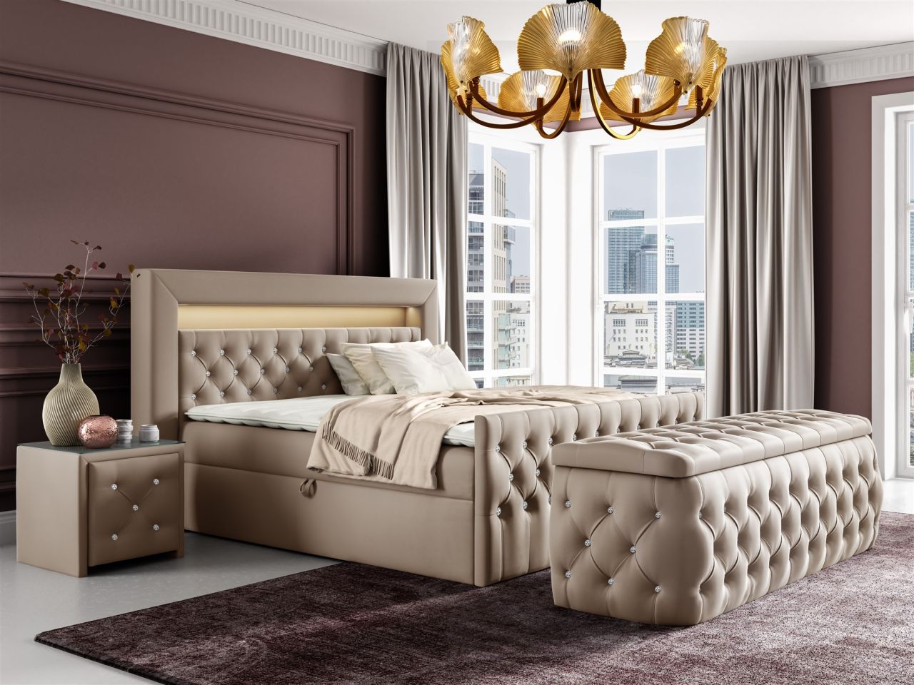 Boxspringbett Schlafzimmerbett SEVRA Nr.4 120x200cm in Elisa Velvet Beige