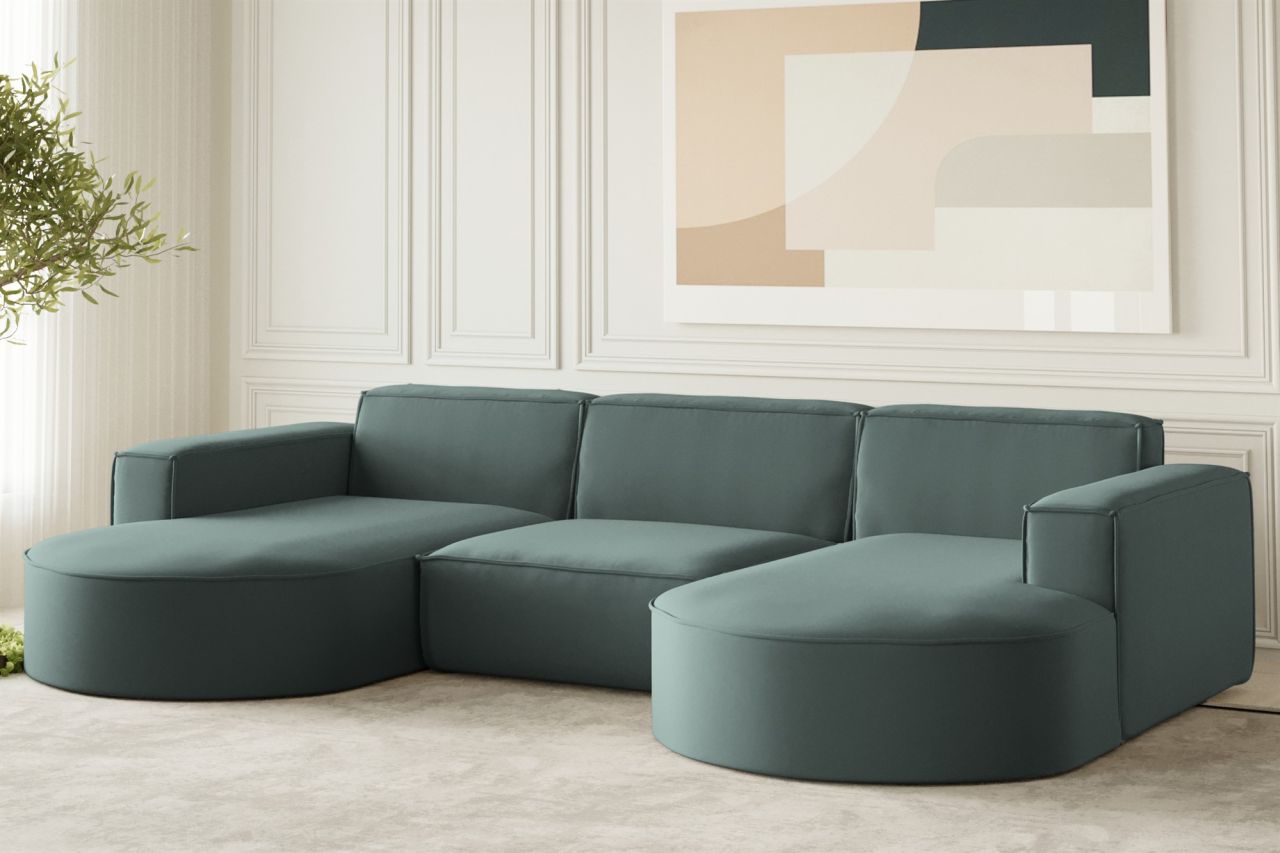 Wohnlandschaft U-Form Sofa PALMA in Stoff Opera Velvet Opalgrün