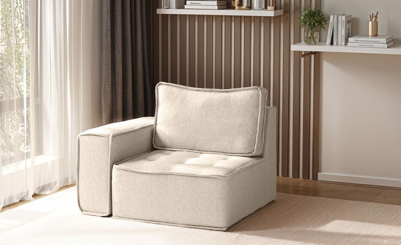 Sessel SANDE 1-Sitzer Modul Stoff Raven Creme Seite Links