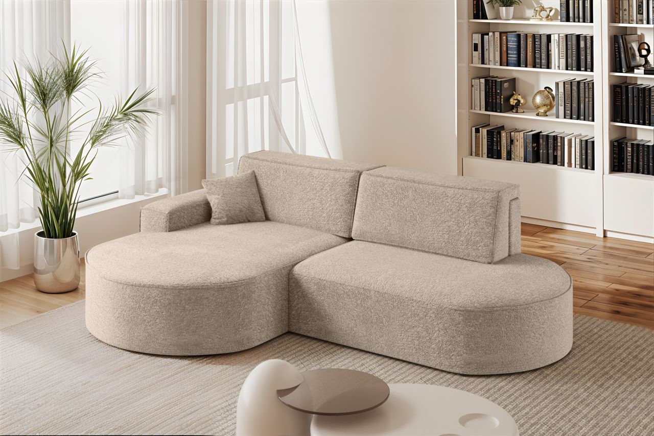 Ecksofa Schlafsofa Sofa VENEDIG Stoff Arena Beige Ottomane Links