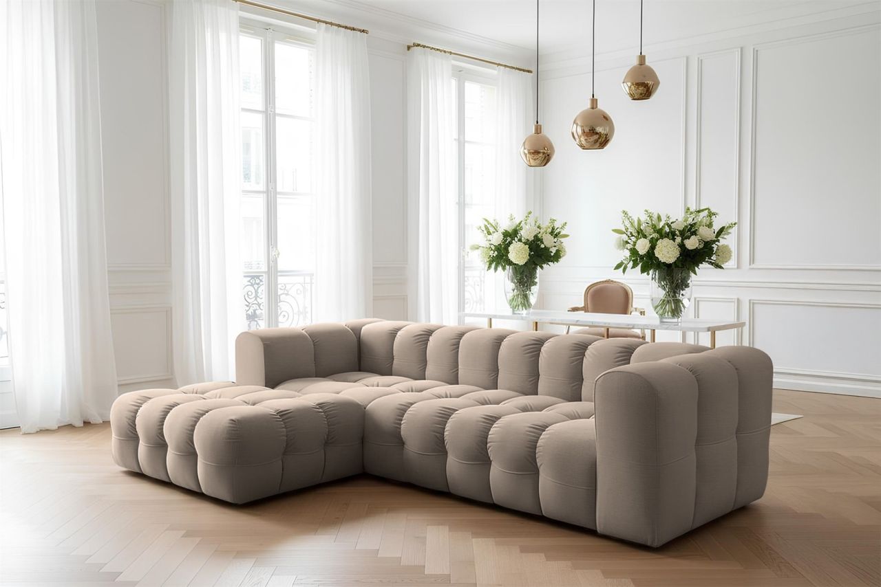 Ecksofa ersofa SOLVIE in Stoff Tiffani Taupe Ottomane Links