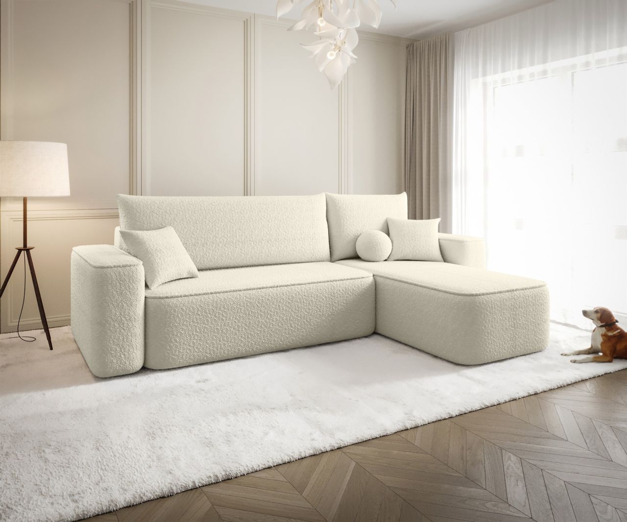 Ecksofa Schlafsofa Sofa AGEPO Stoff Quelle Ecru Ottomane Rechts