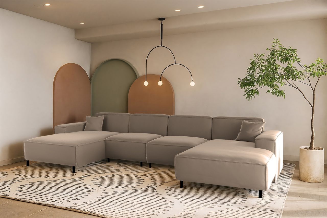 Wohnlandschaft Sofa U-Form GLORIA in Stoff Tiffani Taupe