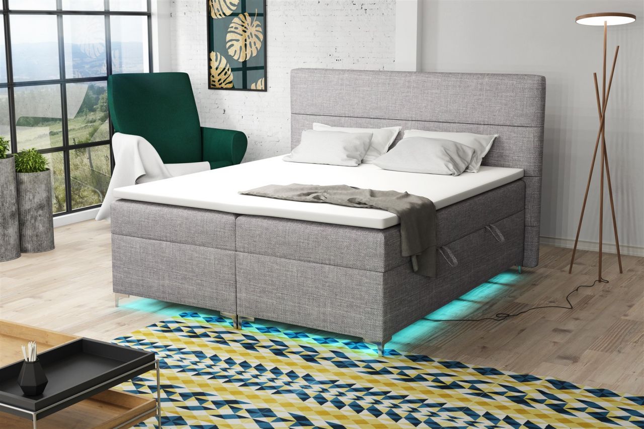 Boxspringbett Schlafzimmerbett CANELA 180x200cm inkl.Bettkasten/ LED