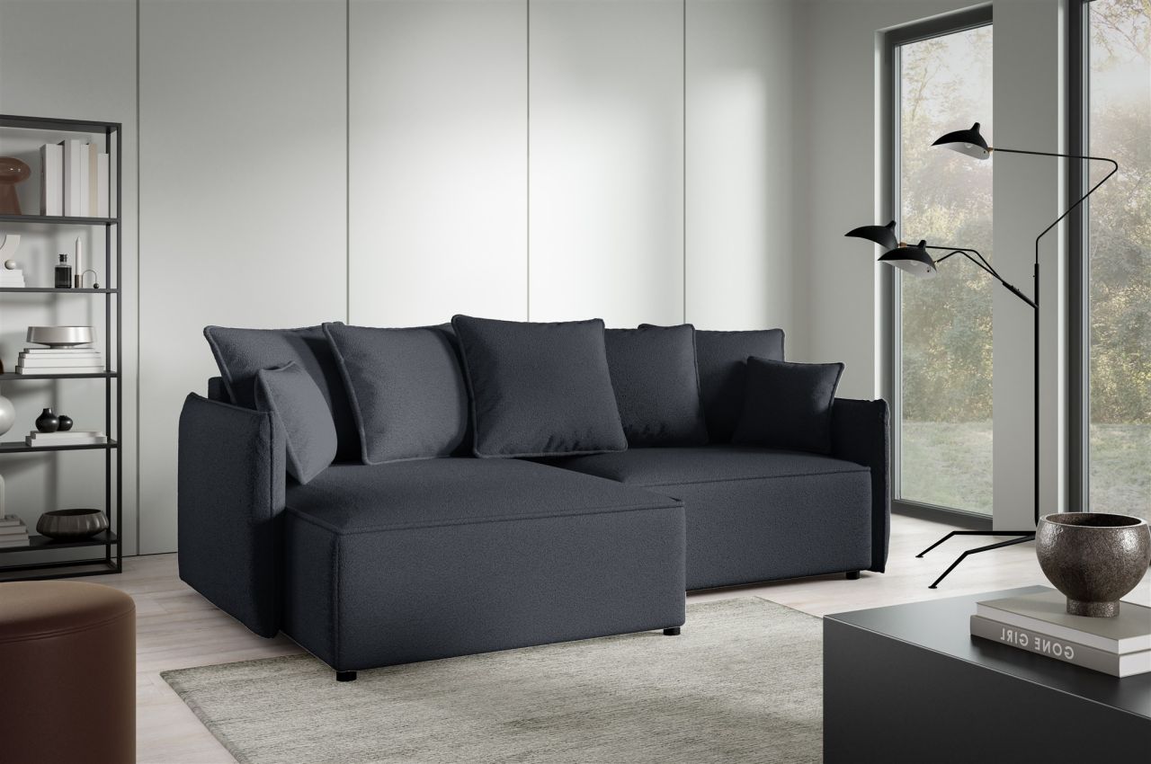 Ecksofa Schlafsofa Sofa MINEA in Stoff Abriamo Anthrazit Ottomane Links