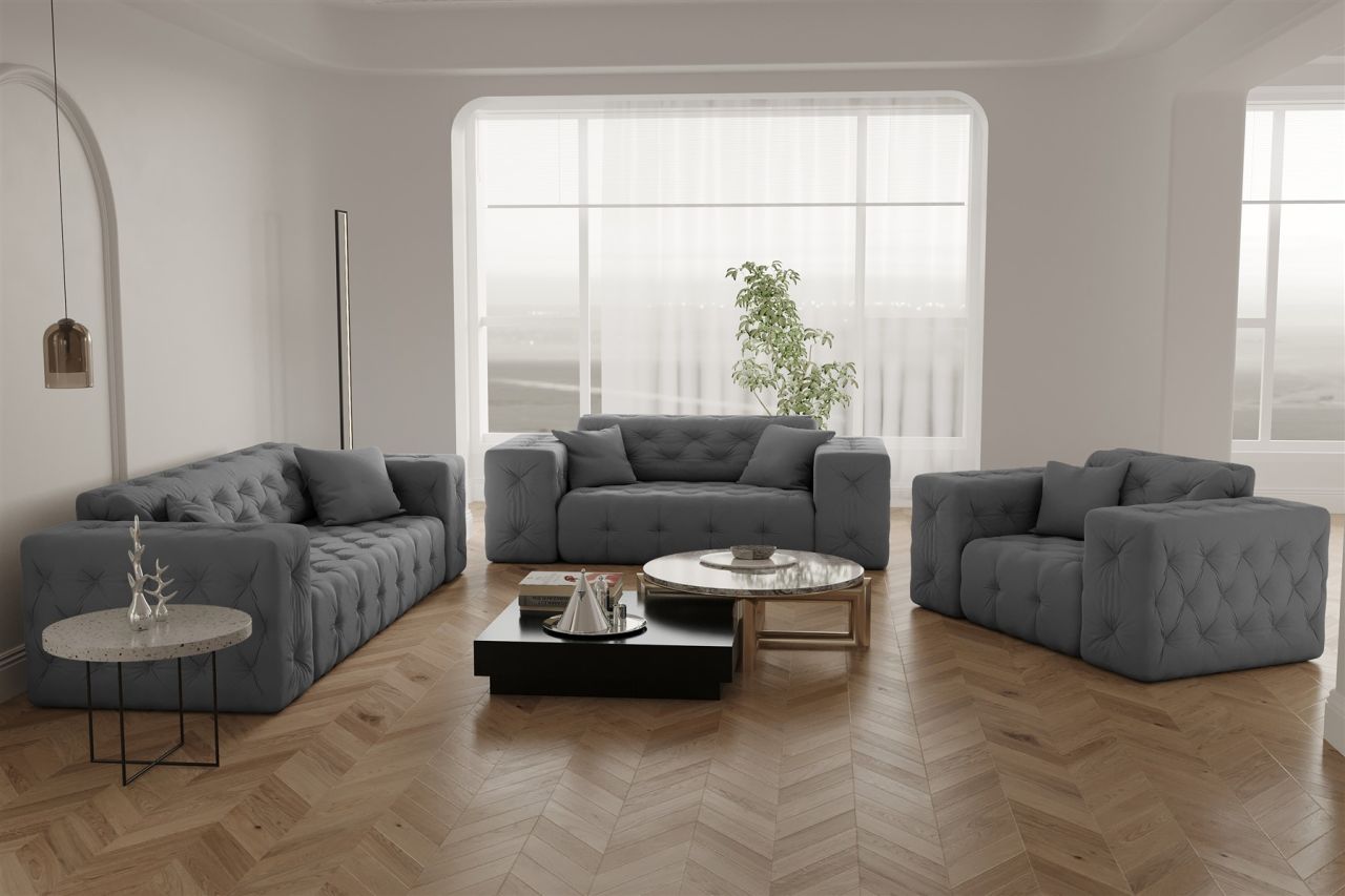 Sofaset ersofa CHANTAL 3-2-1 in Stoff Opera Velvet Grau