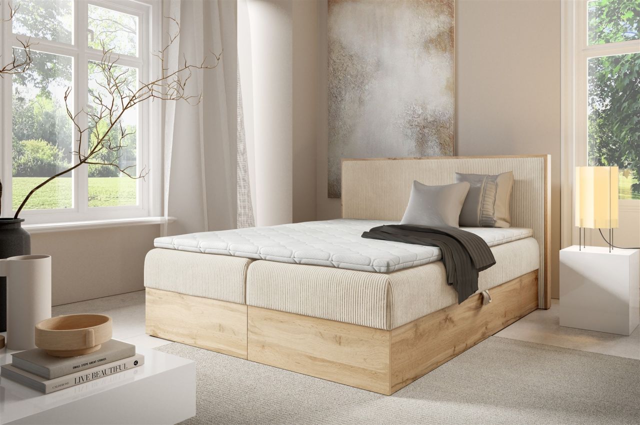 Boxspringbett Schlafzimmerbett ROLAND 120x220cm in Stoff Lincoln Beige