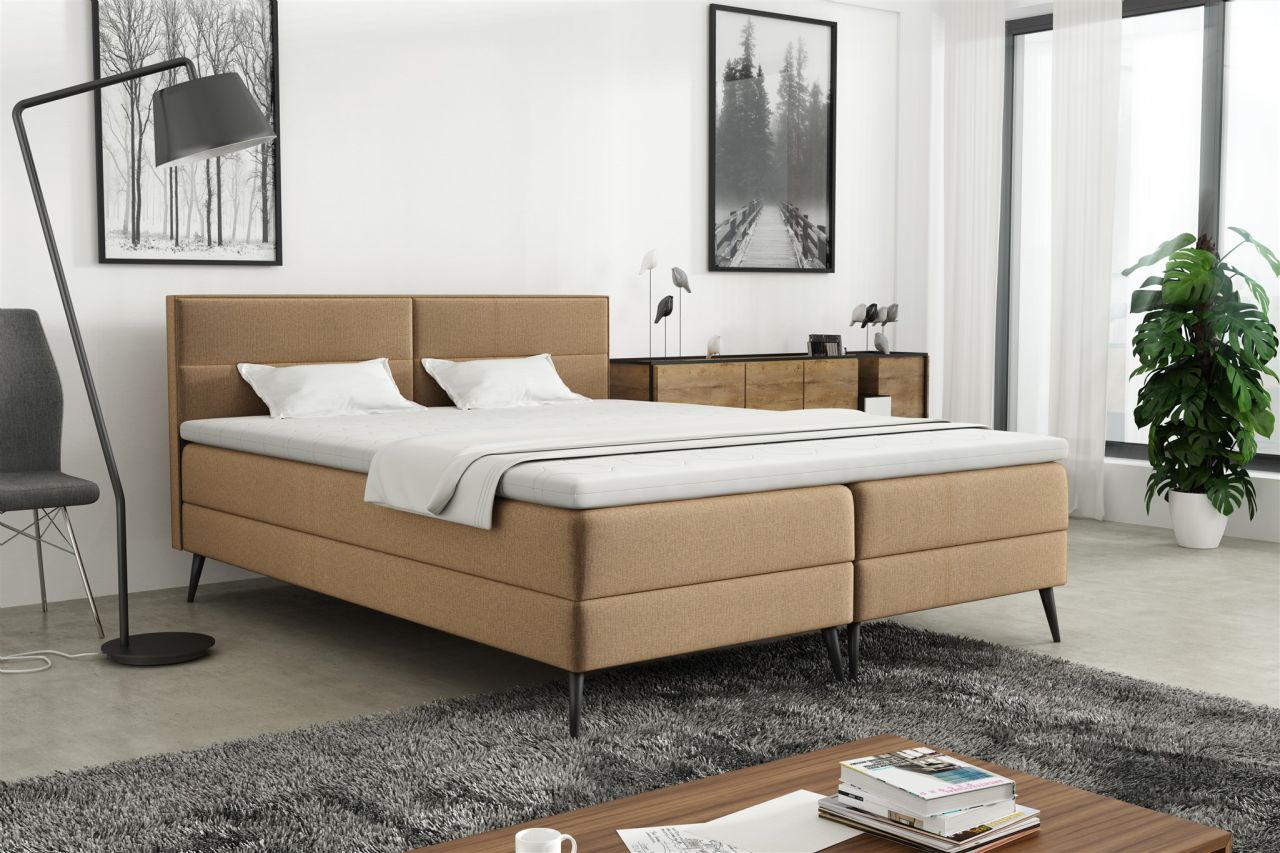 Boxspringbett Schlafzimmerbett CORDOBA 160x200cm Stoff Monolith Beige