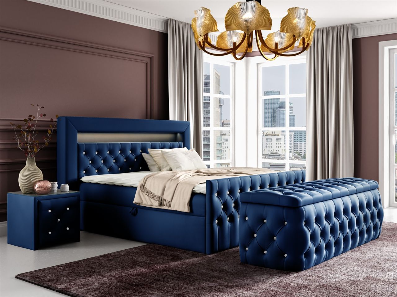 Boxspringbett Schlafzimmerbett SEVRA Nr.4 120x200cm in Elisa Velvet Blau