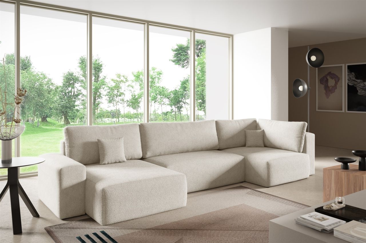 Wohnlandschaft mit Schlaffunktion ARONA XL Stoff Centaur Creme Ottomane Links