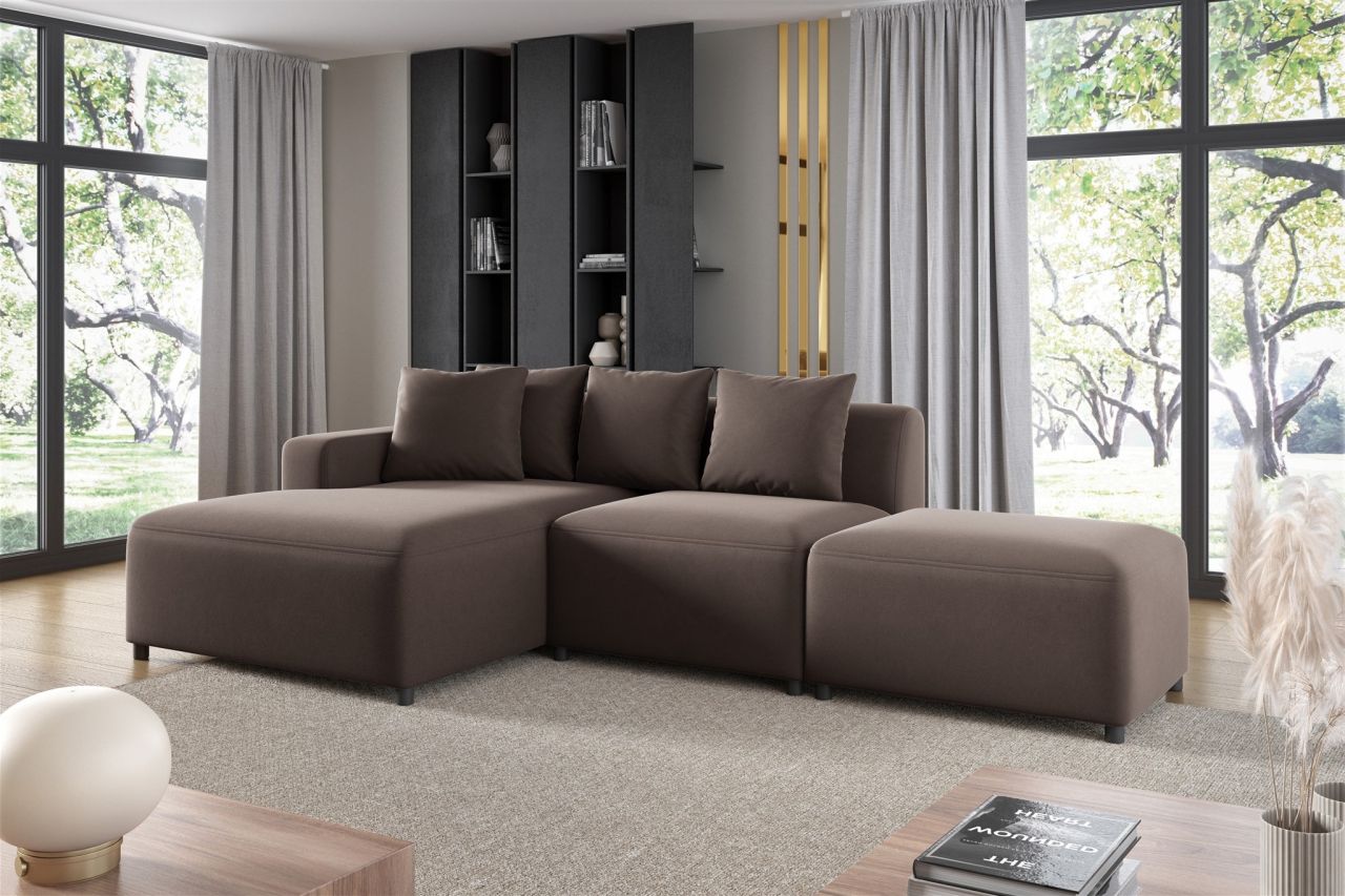 Ecksofa ersofa MEGAN XS inkl. Hocker Stoff Salvador Braun Ottomane Links