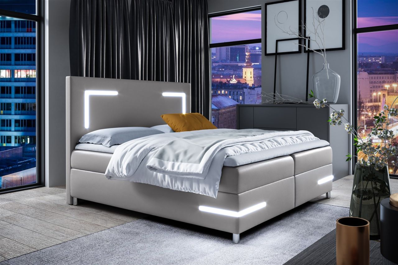Boxspringbett Schlafzimmerbett ARIANO 120x200cm Grau inkl. Bettkasten und LED
